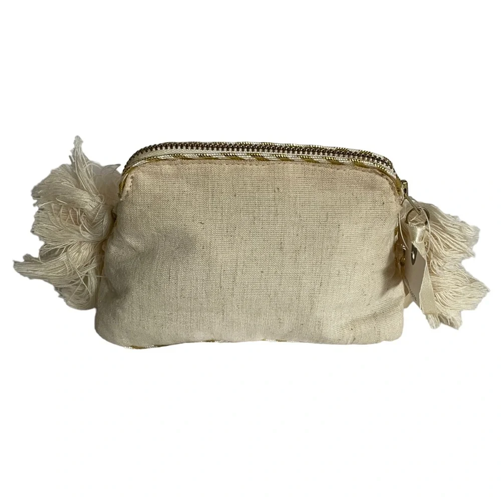 ANTHROPOLGIE Cosmetic Makeup Bag Bundle Natural Colors Tassels Sequins
